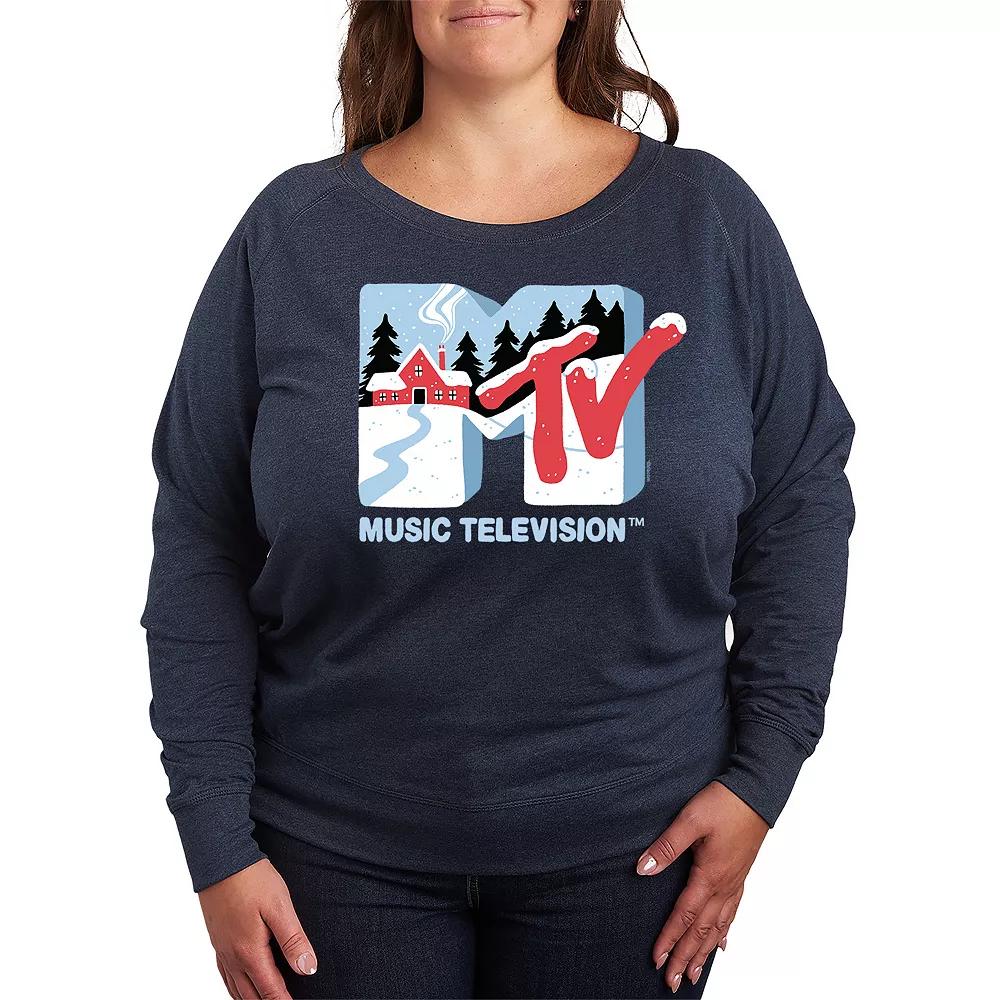 Plus Size MTV Winter Cabin French Terry Long Sleeve Tee, Women's, Size: 2XL, Grey Indigo Product Image