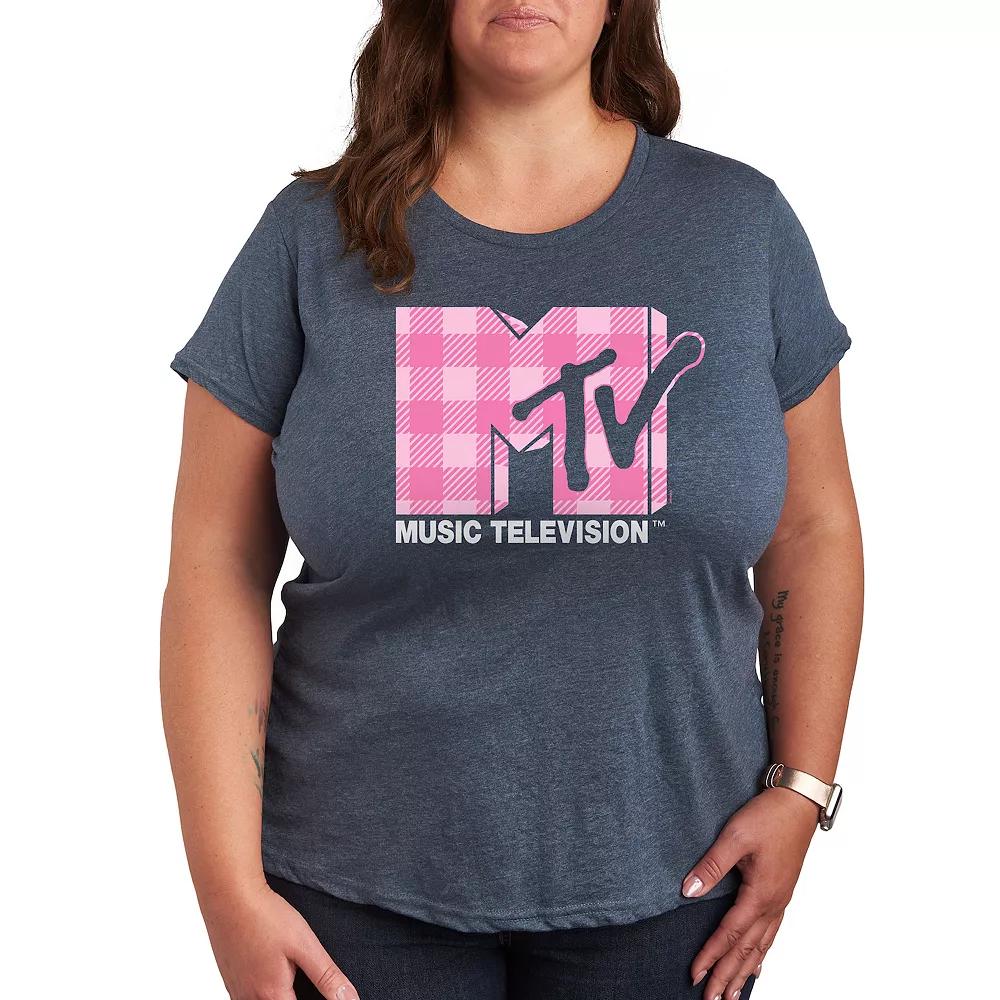 Plus MTV Pink Plaid Graphic Tee, Women's,  Product Image