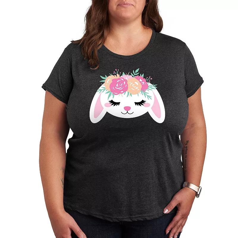 Plus Bunny Face With Flower Crown Graphic Tee, Women's,  Product Image