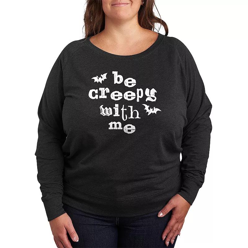 Plus Size Be Creepy With Me Bats French Terry Long Sleeve Tee, Womens Grey Dark Red Product Image