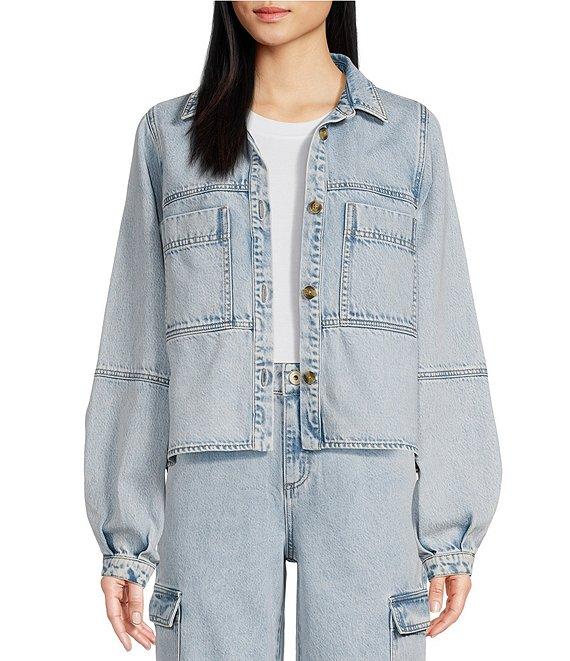 Every Acid Wash Point Collar Chest Pocket Denim Jacket Product Image
