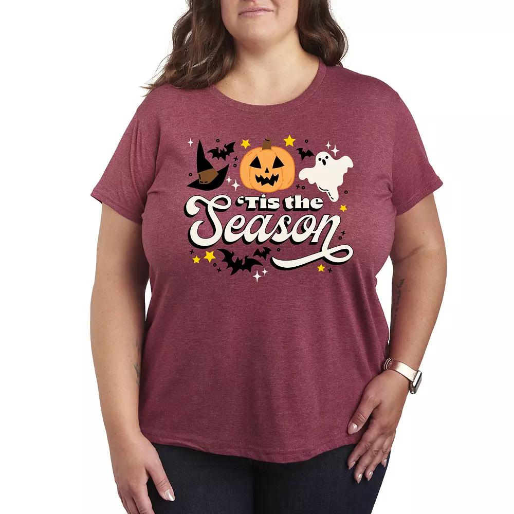 Plus Size 'Tis The Season Halloween Graphic Tee, Women's, Size: 1XL, Grey Dark Red Product Image