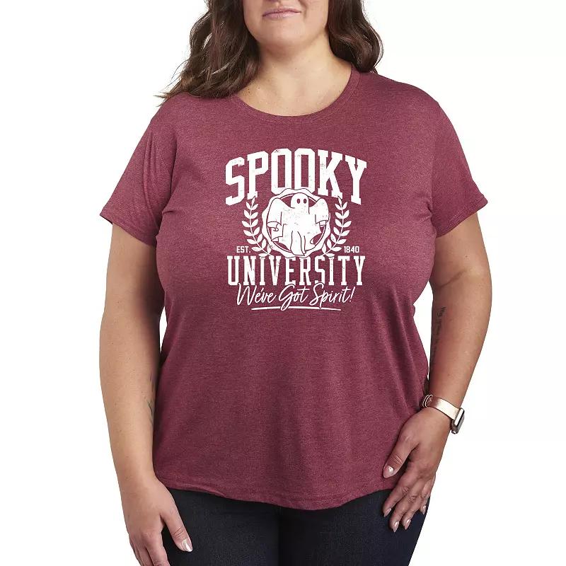 Plus Size Spooky University Graphic Tee, Womens Grey Green Product Image