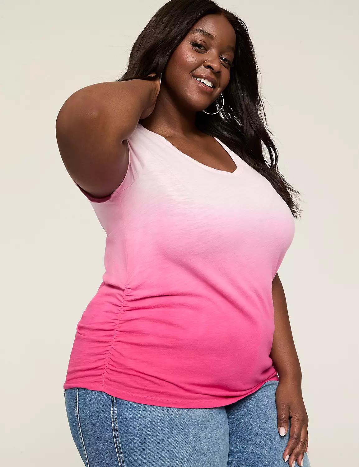 Short-Sleeve V-Neck Side-Ruched Tee Product Image