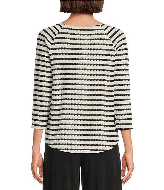 I.N. Studio Knit Stripe Square Neck 3/4 Sleeve Top Product Image