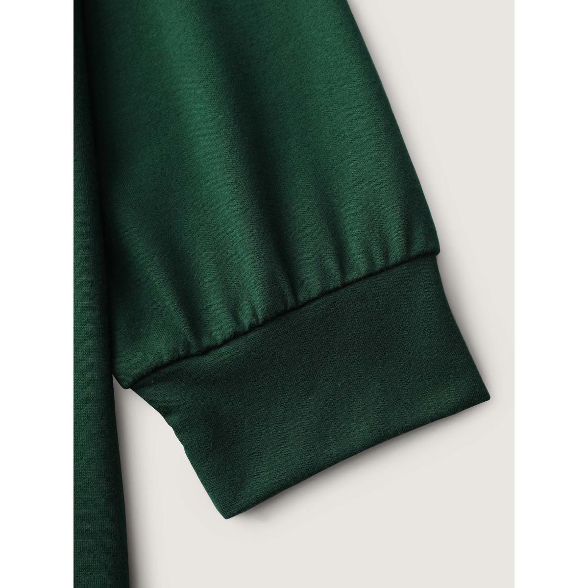 Plus Size Solar Cat Stretchy Sweatshirt Women DarkGreen Playful Non Round Neck Casual Sweatshirts BloomChic 14-16/1X Product Image