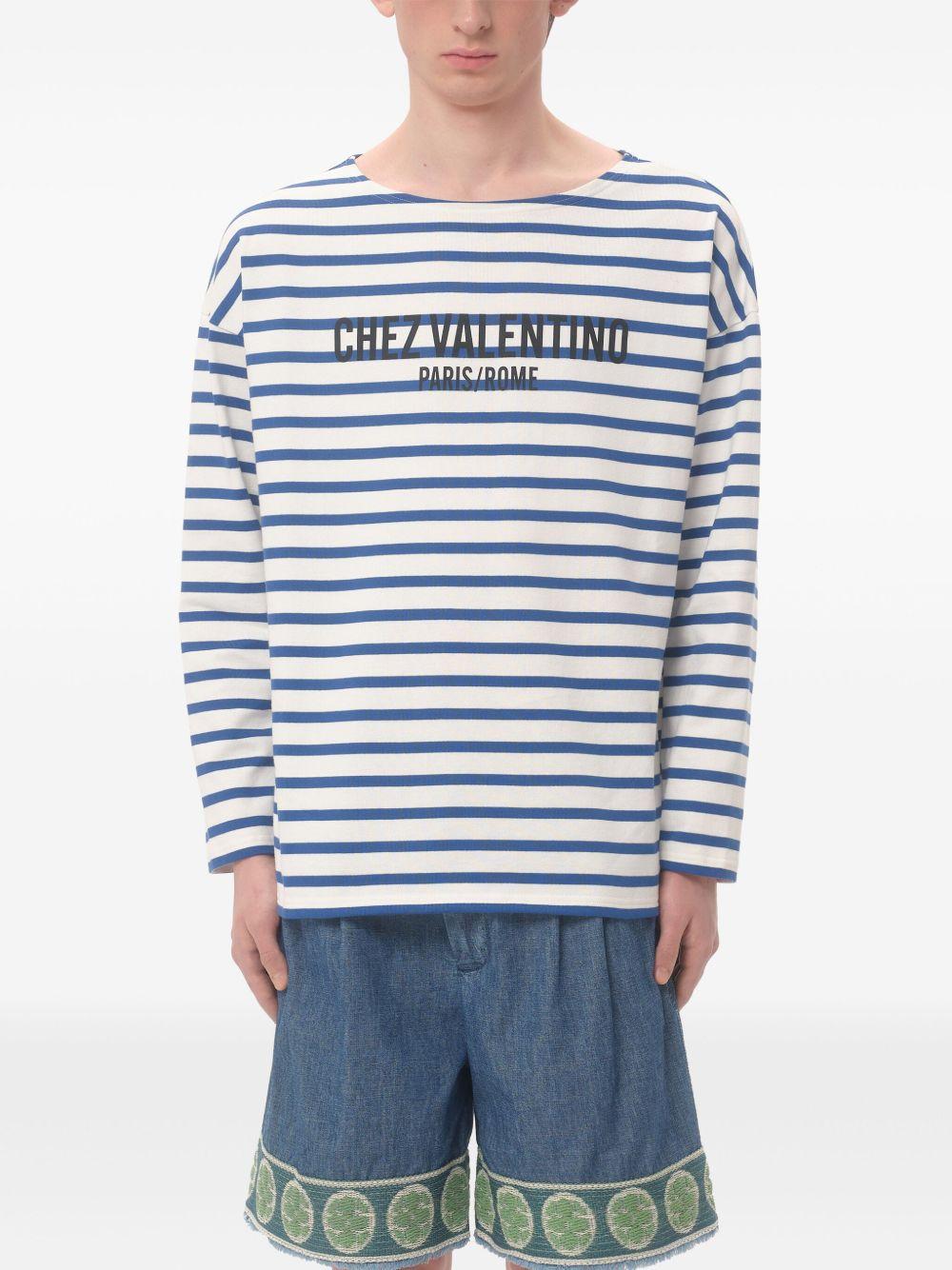 VALENTINO Garavani Men Embroidered Cotton T-shirt In Stripped Product Image