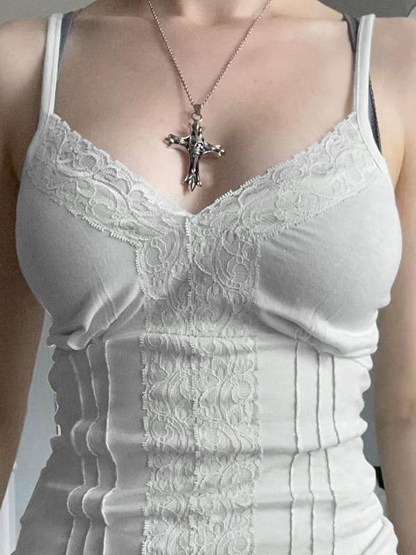 Lace stitching V Neck Cami Top Product Image