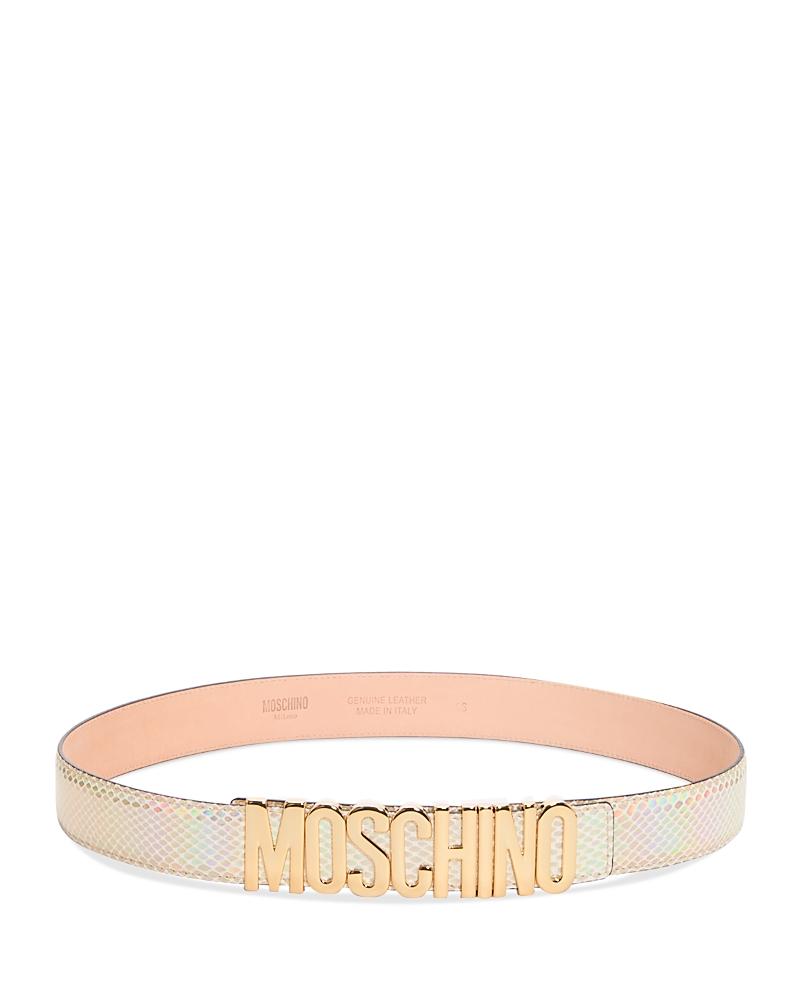 Moschino Womens Logo Snake Embossed Leather Belt Product Image