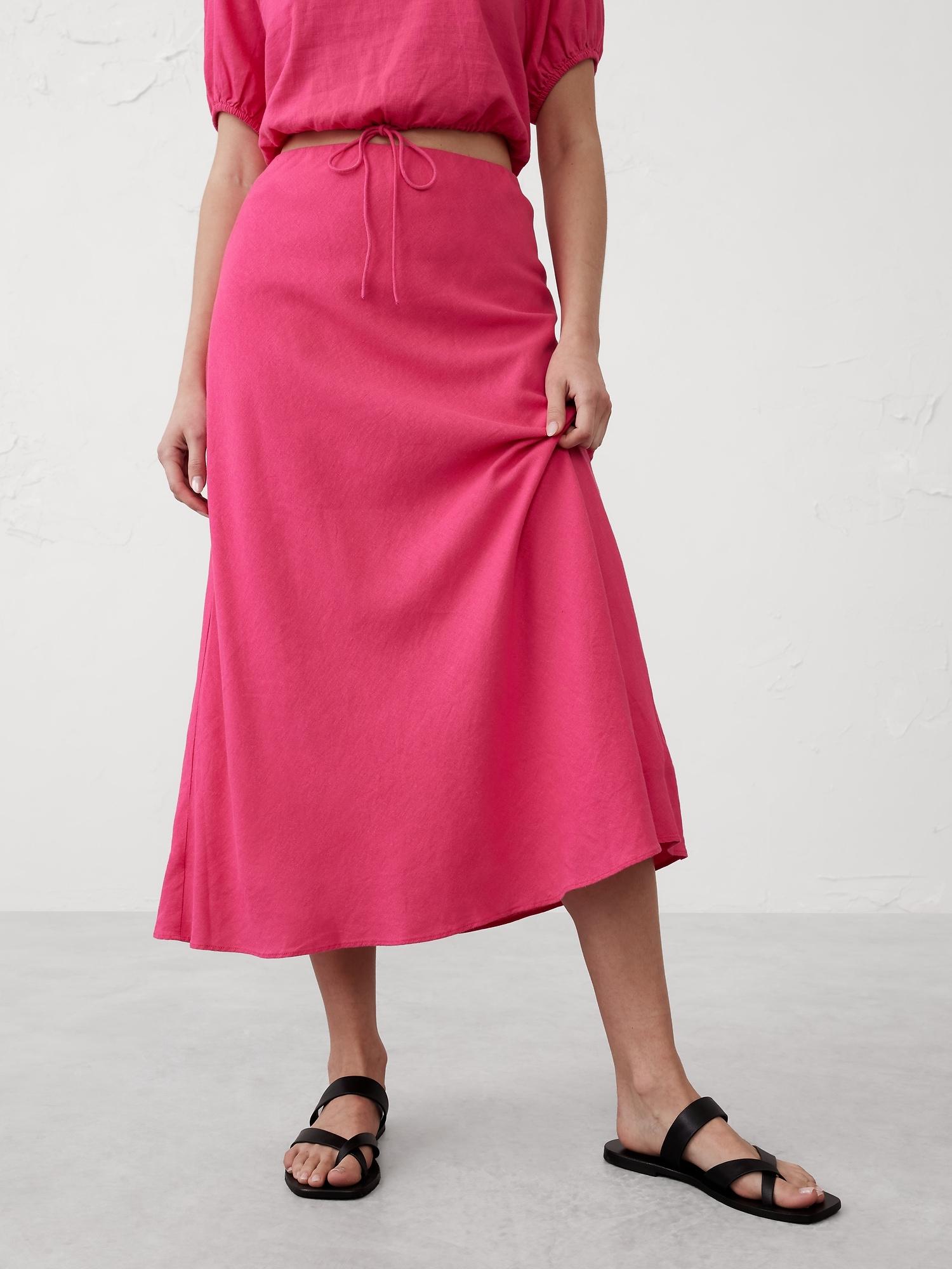 Linen-Blend Midi Slip Skirt Product Image