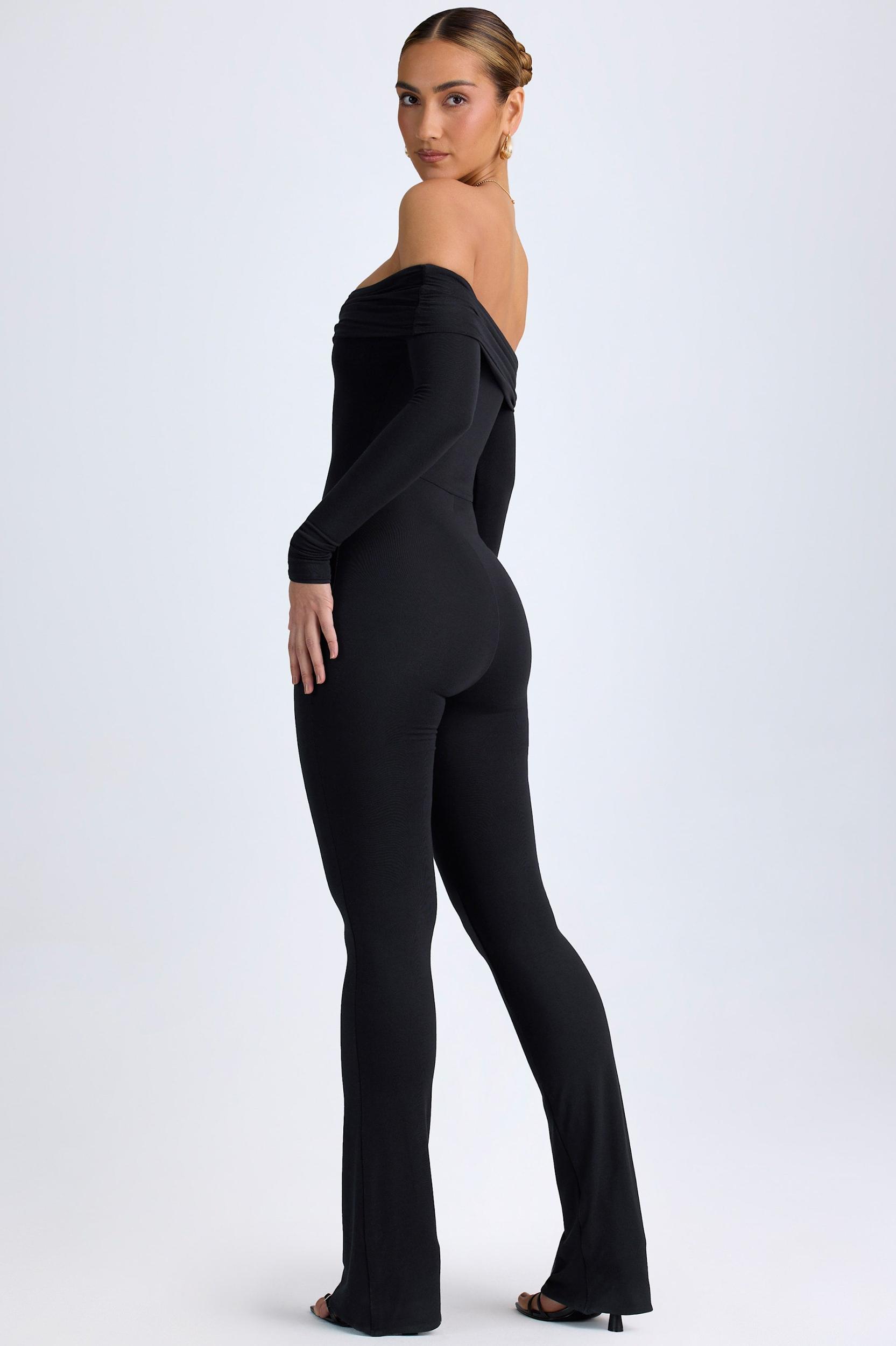 Modal Off-Shoulder Ruched Jumpsuit in Black Product Image
