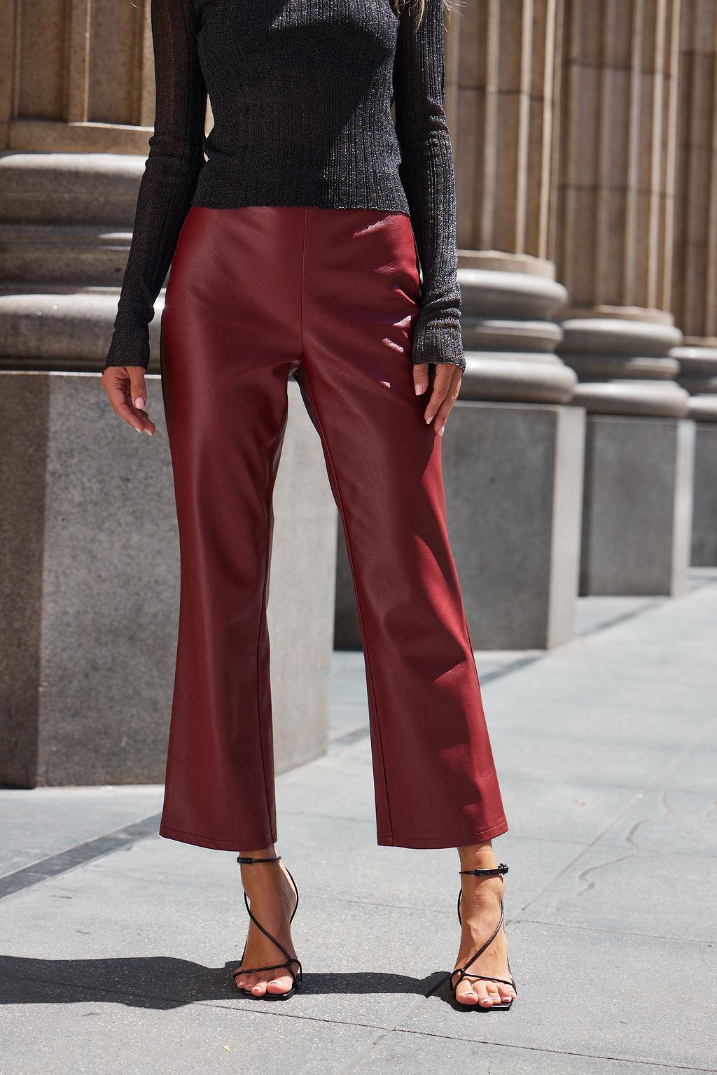 Hayden Burgundy Faux Leather Pants Product Image