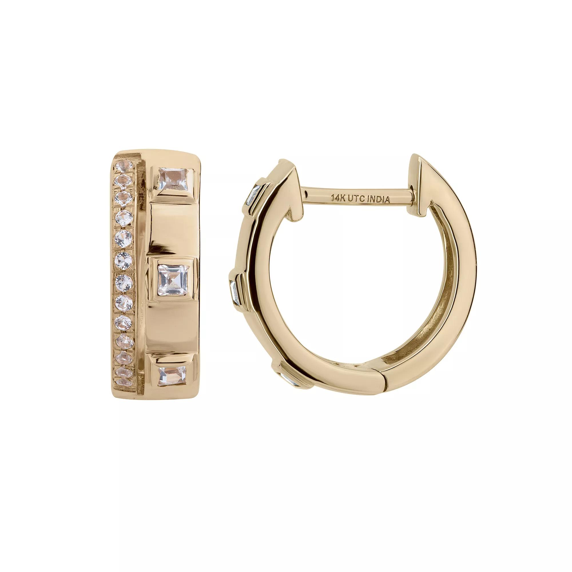 Gemistry 14k Gold White Topaz Hinged Hoop Earrings, Women's Product Image