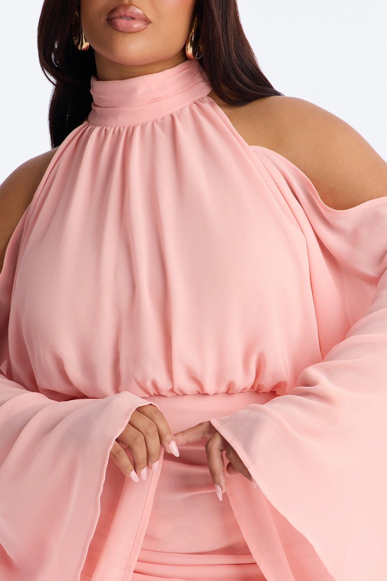 Kyra Cold Shoulder Chiffon Mini Dress - Pink Female Product Image