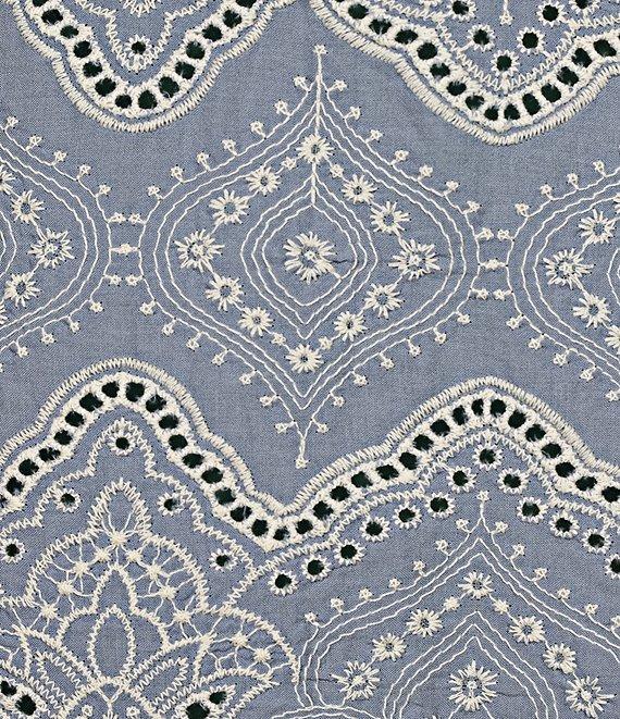 Charlie B. Eyelet Embroidered V-Neck 3/4 Sleeve Blouse Product Image