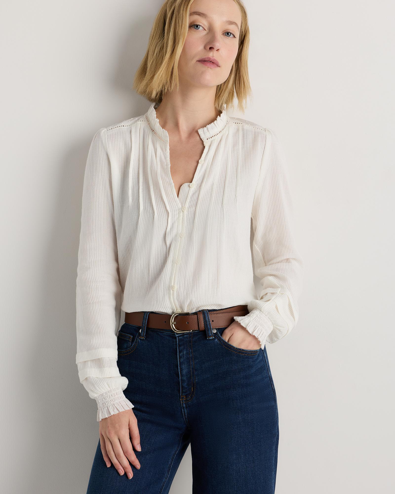 Quince | Women's Organic Textured Cotton Peasant Blouse Organic Cotton Product Image
