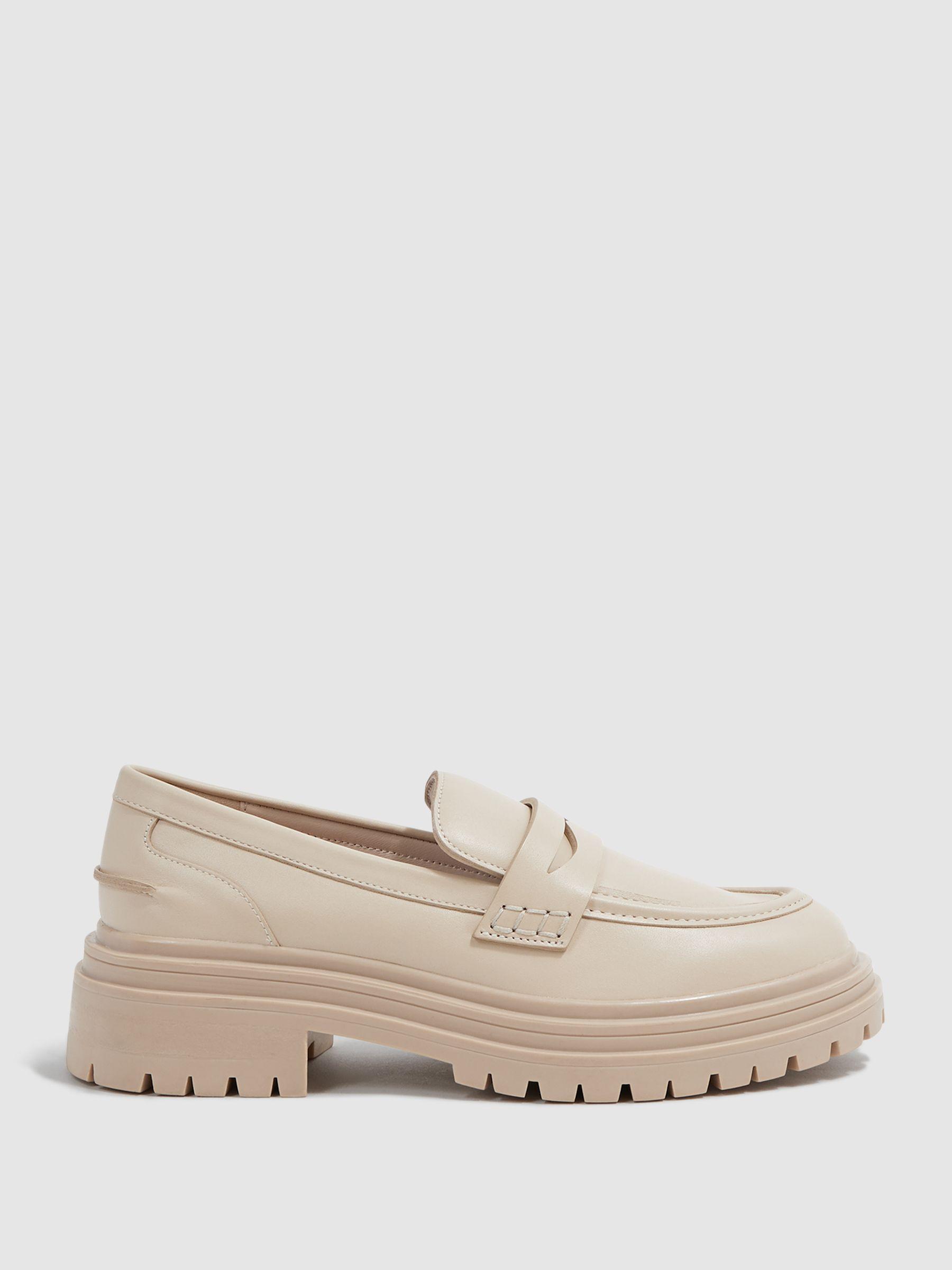 Leather Chunky Cleated Loafers in Ecru Product Image