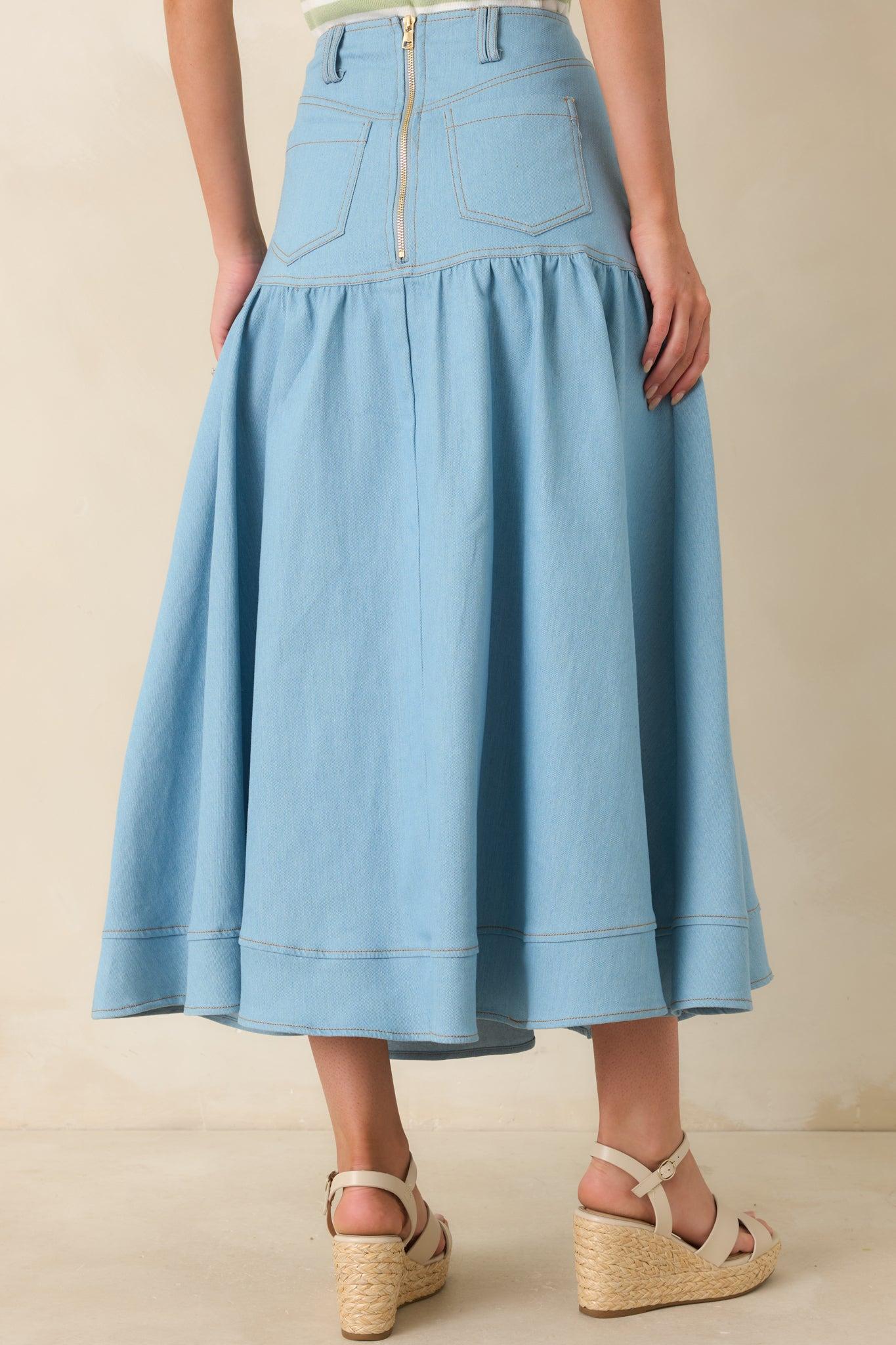 Town & Country Light Wash Denim Button-Down Maxi Skirt Product Image