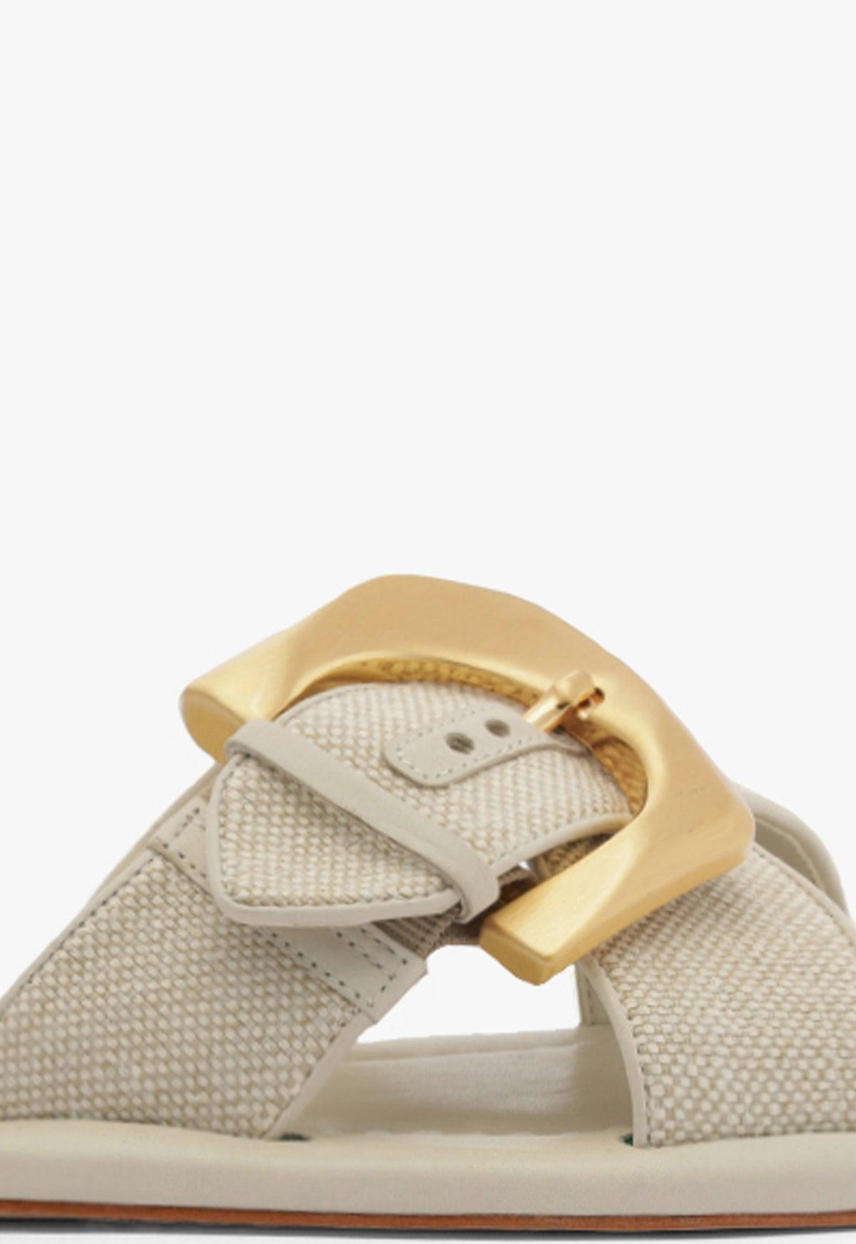 Lois Beige Linen Flat Sandal Product Image