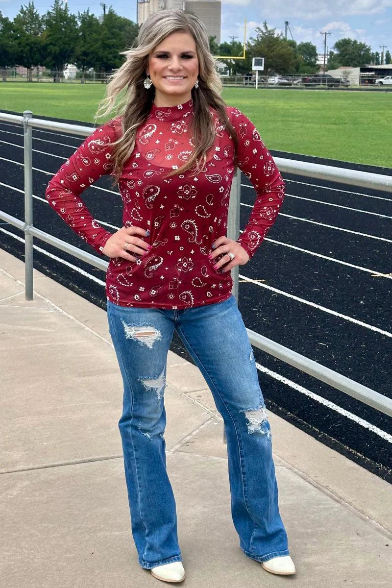 Sterling Kreek Bandana Babe Maroon Mesh Top Product Image