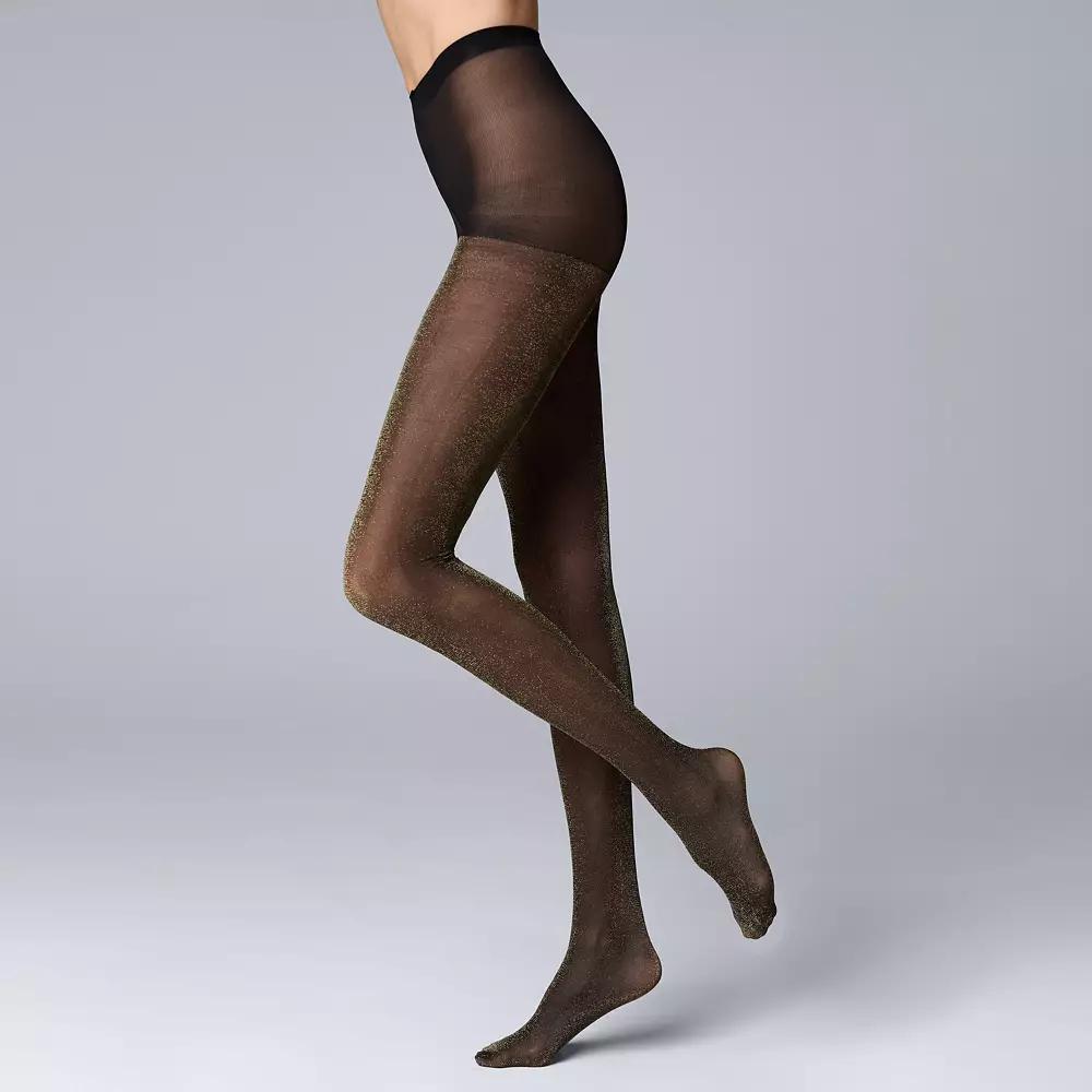 Women's Simply Vera Vera Wang Metallic 40D Shine Tights, Size: 2, Black Product Image