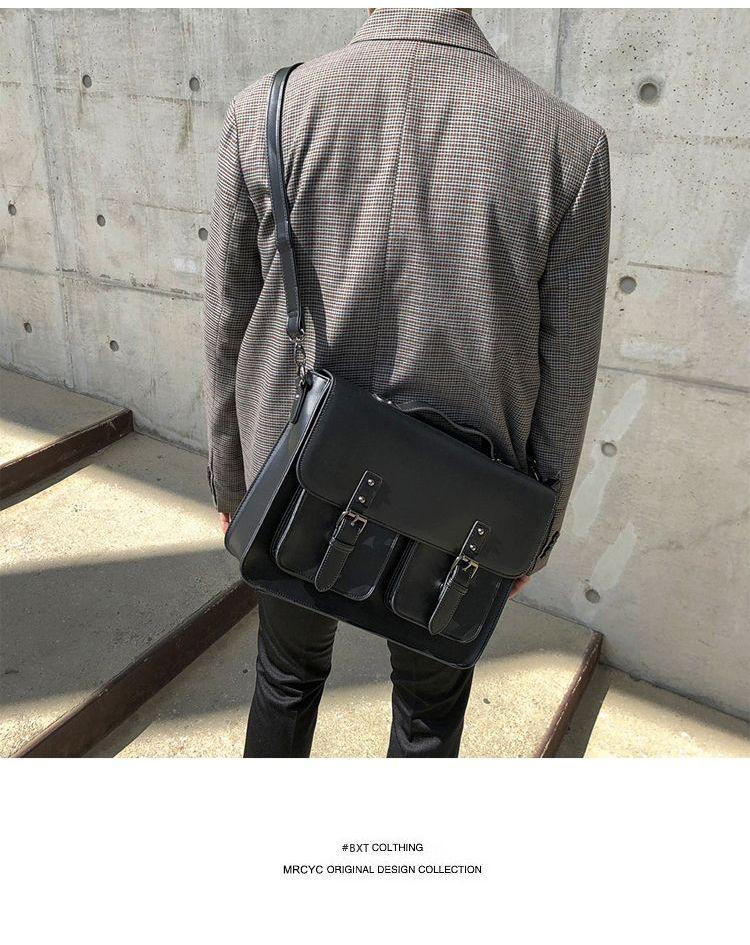 Plain Faux Leather Crossbody Briefcase Product Image