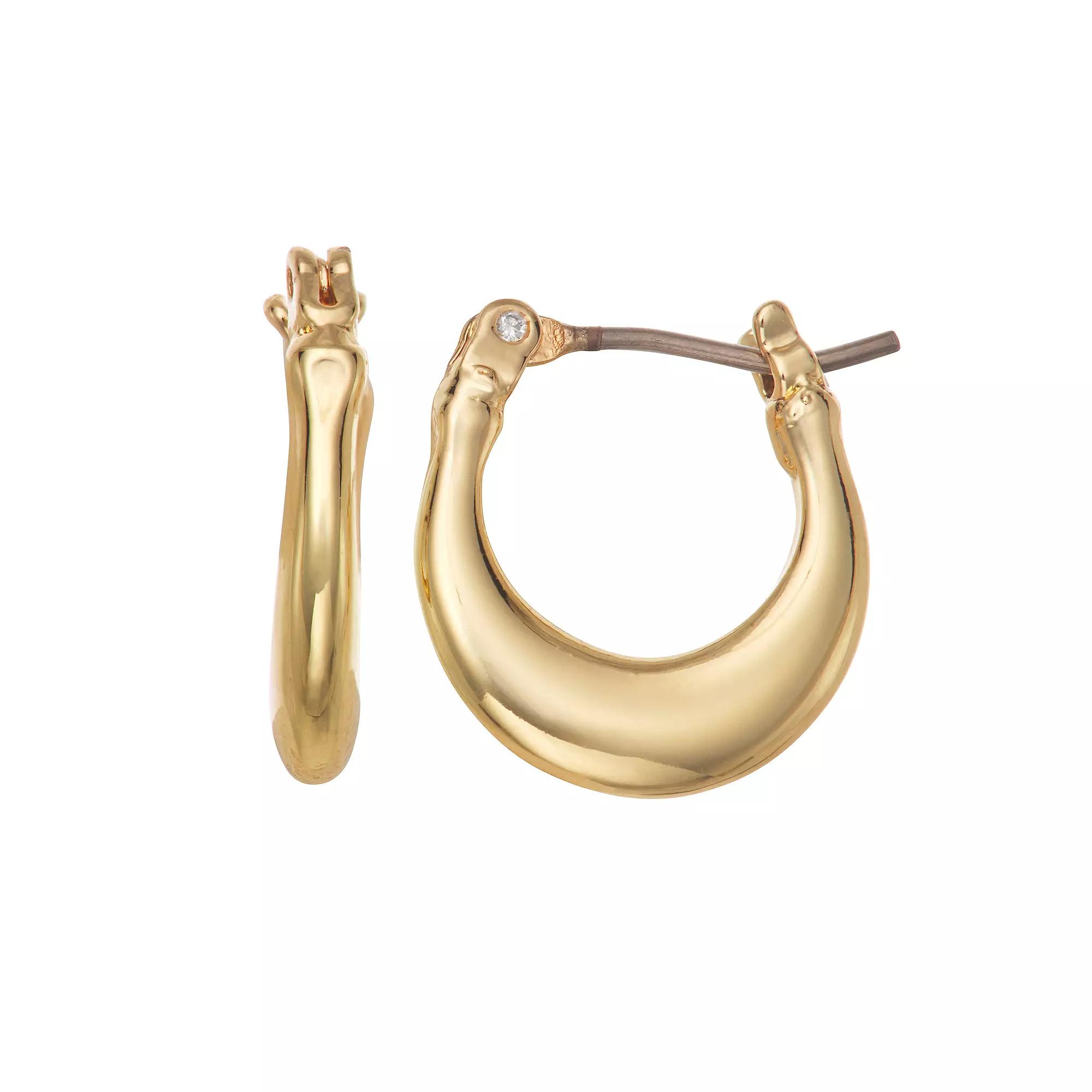 Nine West Gold Tone 13mm Huggie Click-It Hoop Earrings, Women's Product Image
