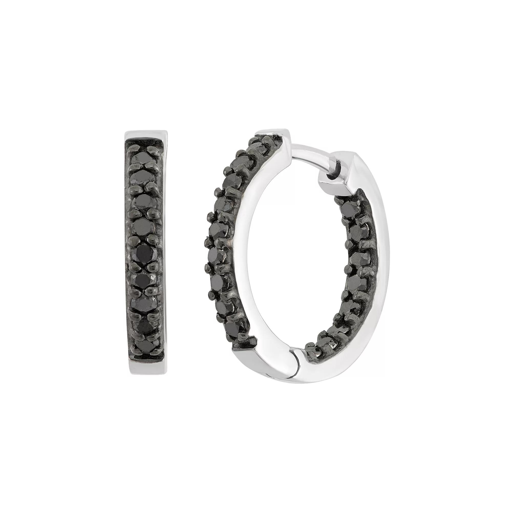 Jewelexcess 1 Carat T.W. Black Diamond Sterling Silver Inside-Out Hoop Earrings, Women's Product Image