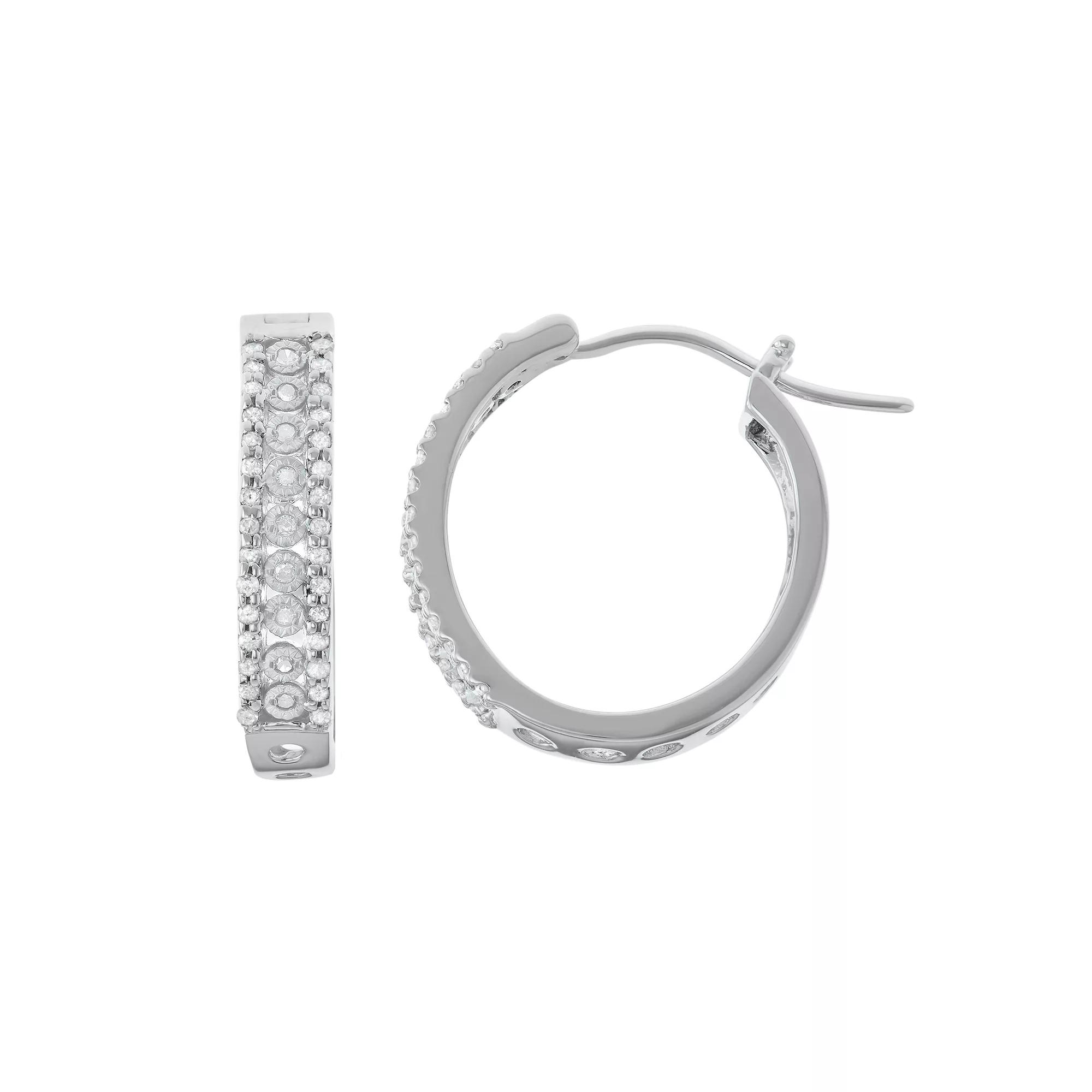 Sterling Silver 3/8 Carat T.W. Diamond Hoop Earrings, Women's, White Product Image