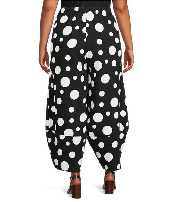 IC Collection Plus Size Woven Dot Print Elastic Waist Tulip Hem Crop Pants Product Image
