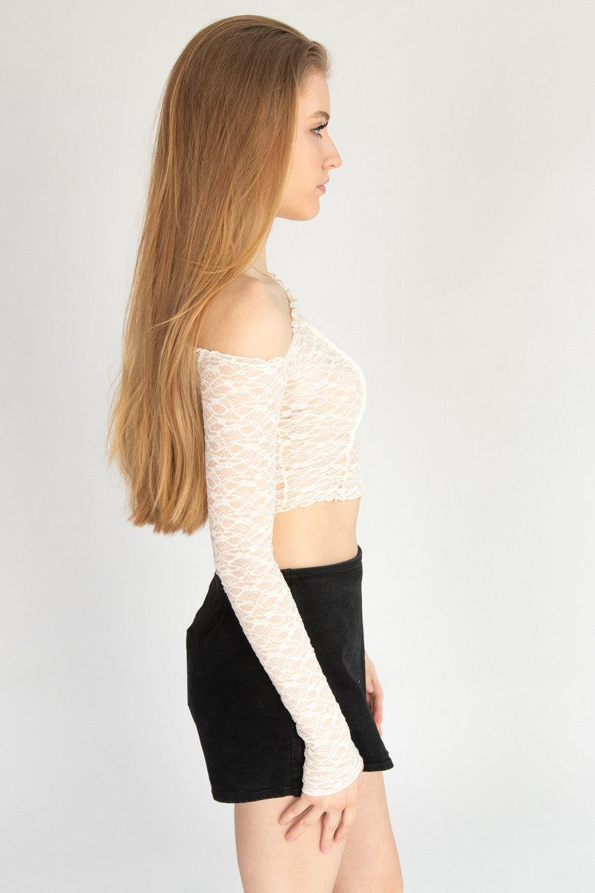 Long Sleeve Asymmetrical Lace Top Product Image