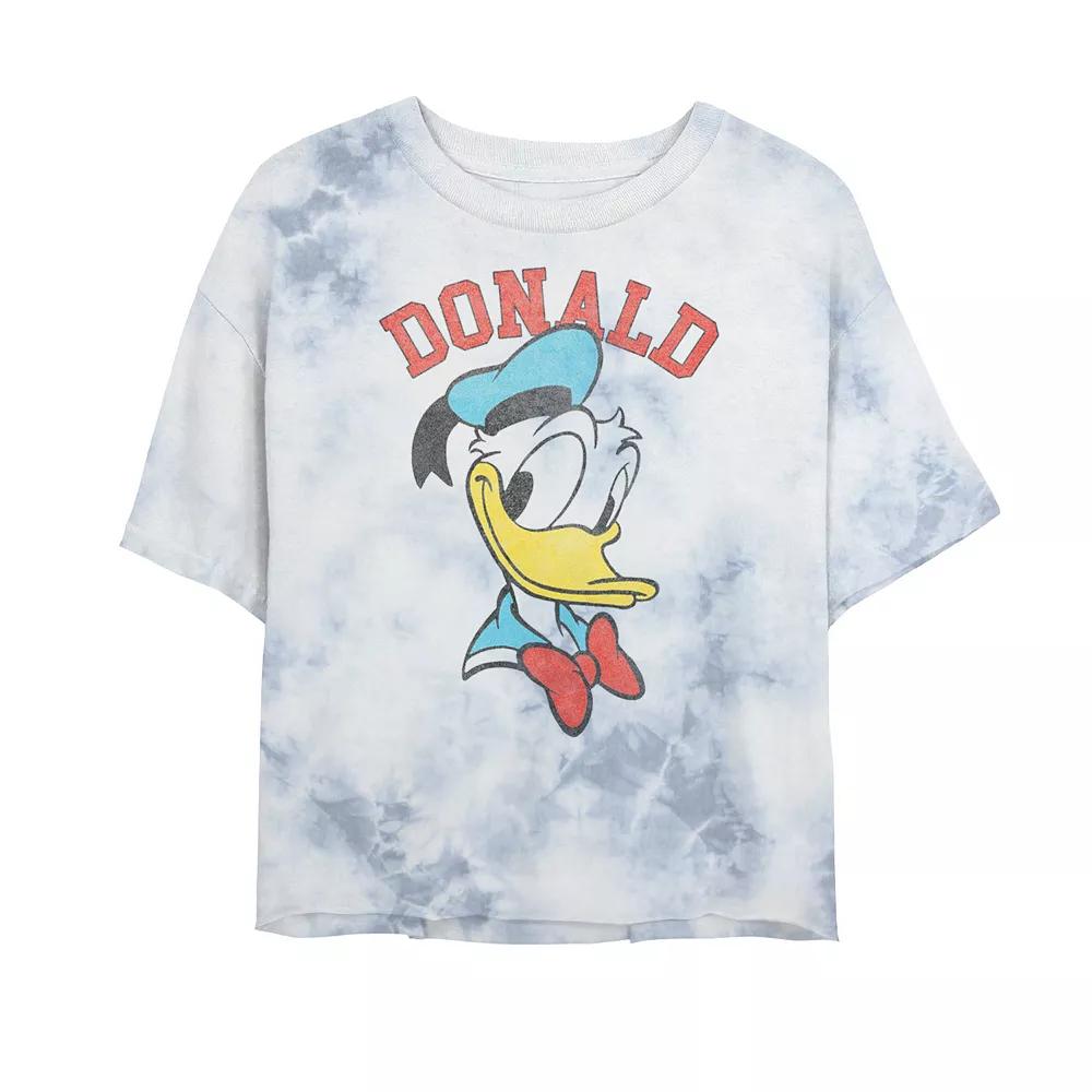 Juniors' Disney Mickey And Friends Donald Duck Happy Big Face Bombard Wash Crop Graphic Tee, Women's, Size: XL, White Blue Product Image