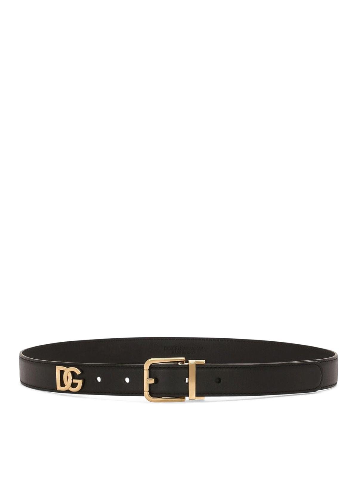 DOLCE & GABBANA Calf Leather Belt With Logo Plaque In Black Product Image