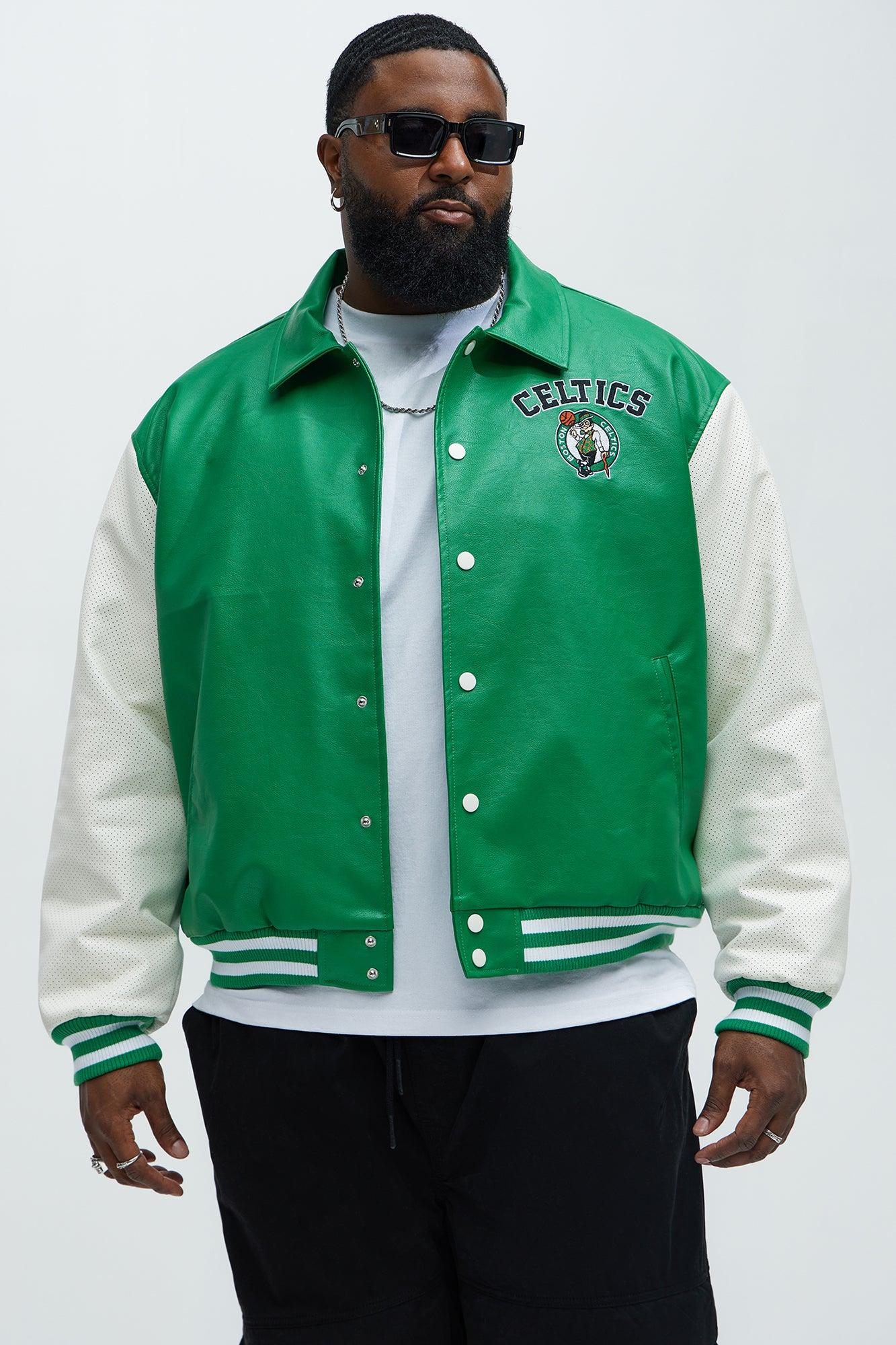 Celtics Top Dawg Faux Leather Collared Varsity Jacket - Kelly Green Product Image