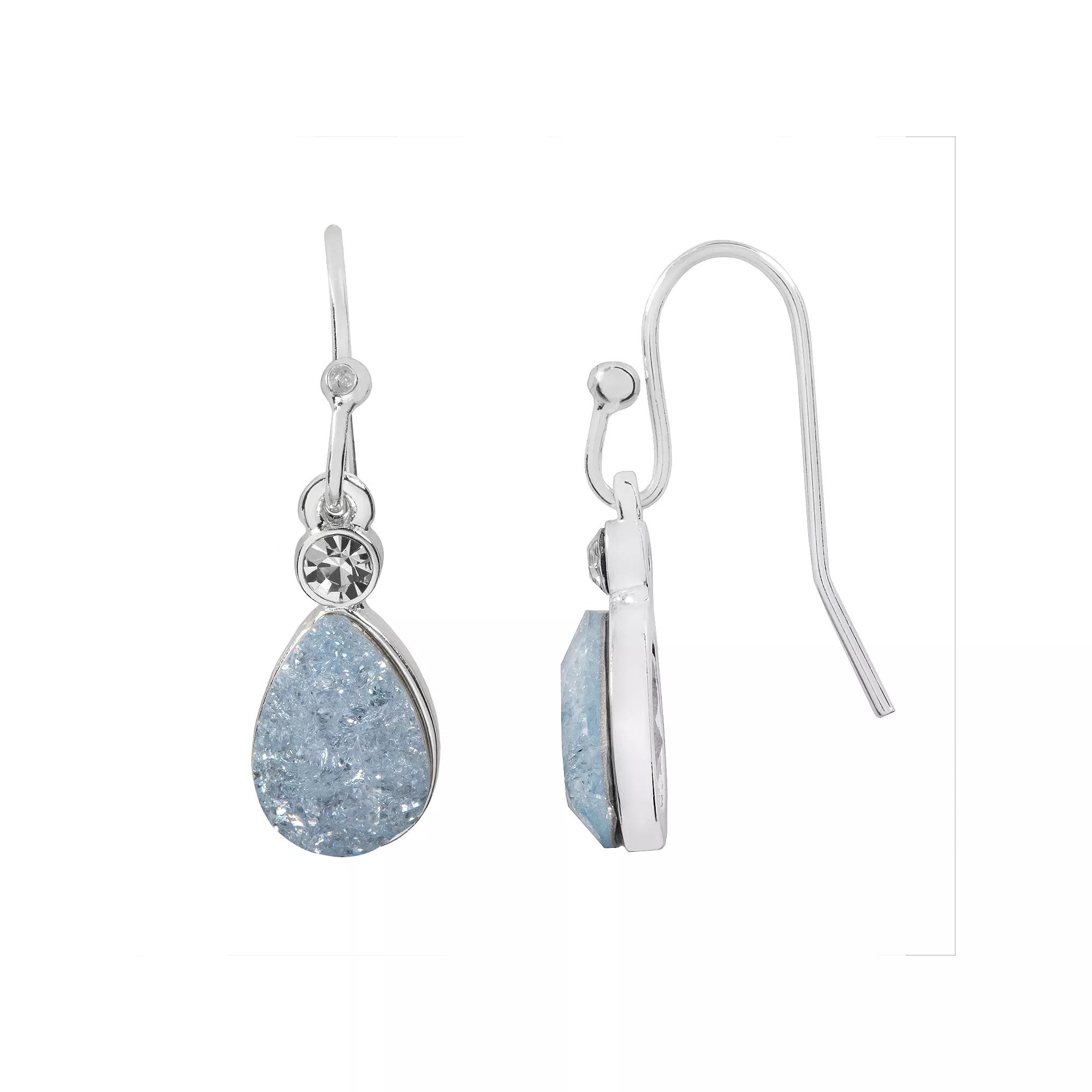 LC Lauren Conrad Silver Tone Crackled Simulated Crystal Nickel Free Teardrop Earrings, Women's, Blue Product Image