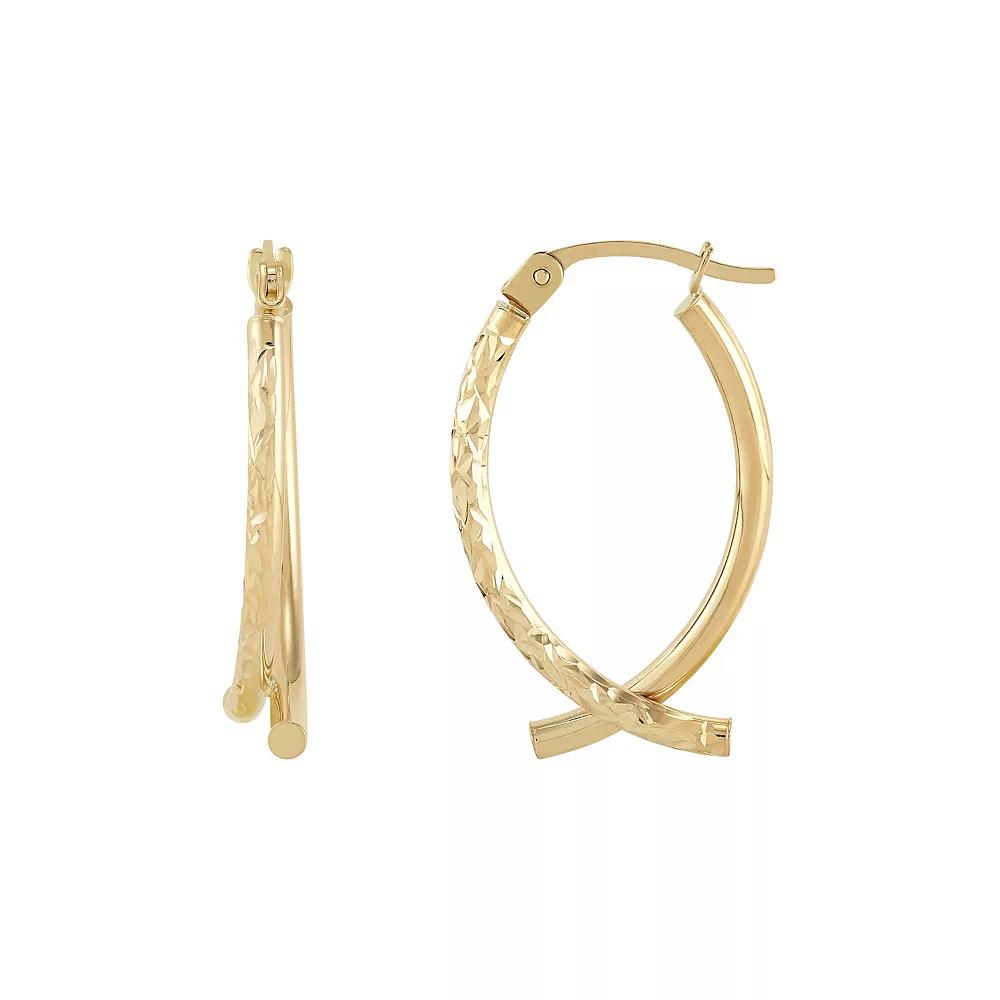 Everlasting Gold 10k Gold Diamond Cut & Polish Tube Wishbone Hoop Earrings, Womens Product Image