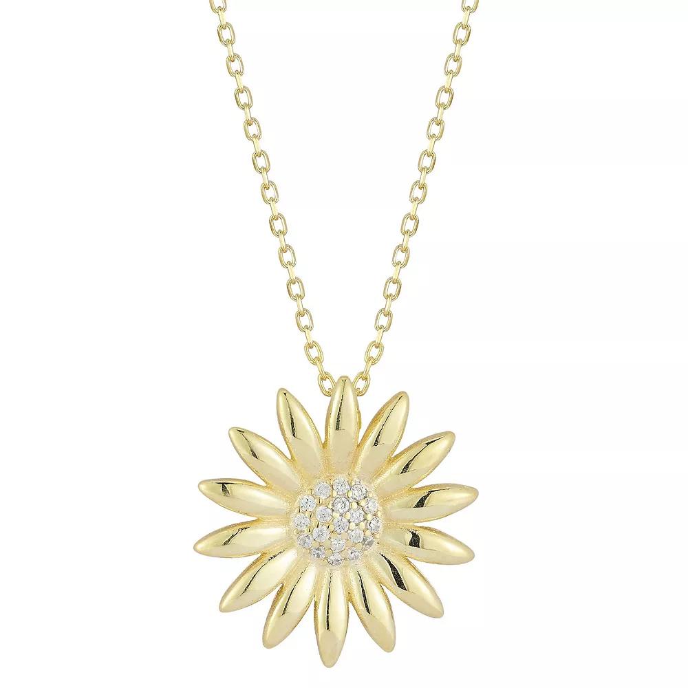 Sunkissed Sterling Cubic Zirconia Sunflower Pendant Necklace, Women's, Size: 17", Gold Tone Product Image