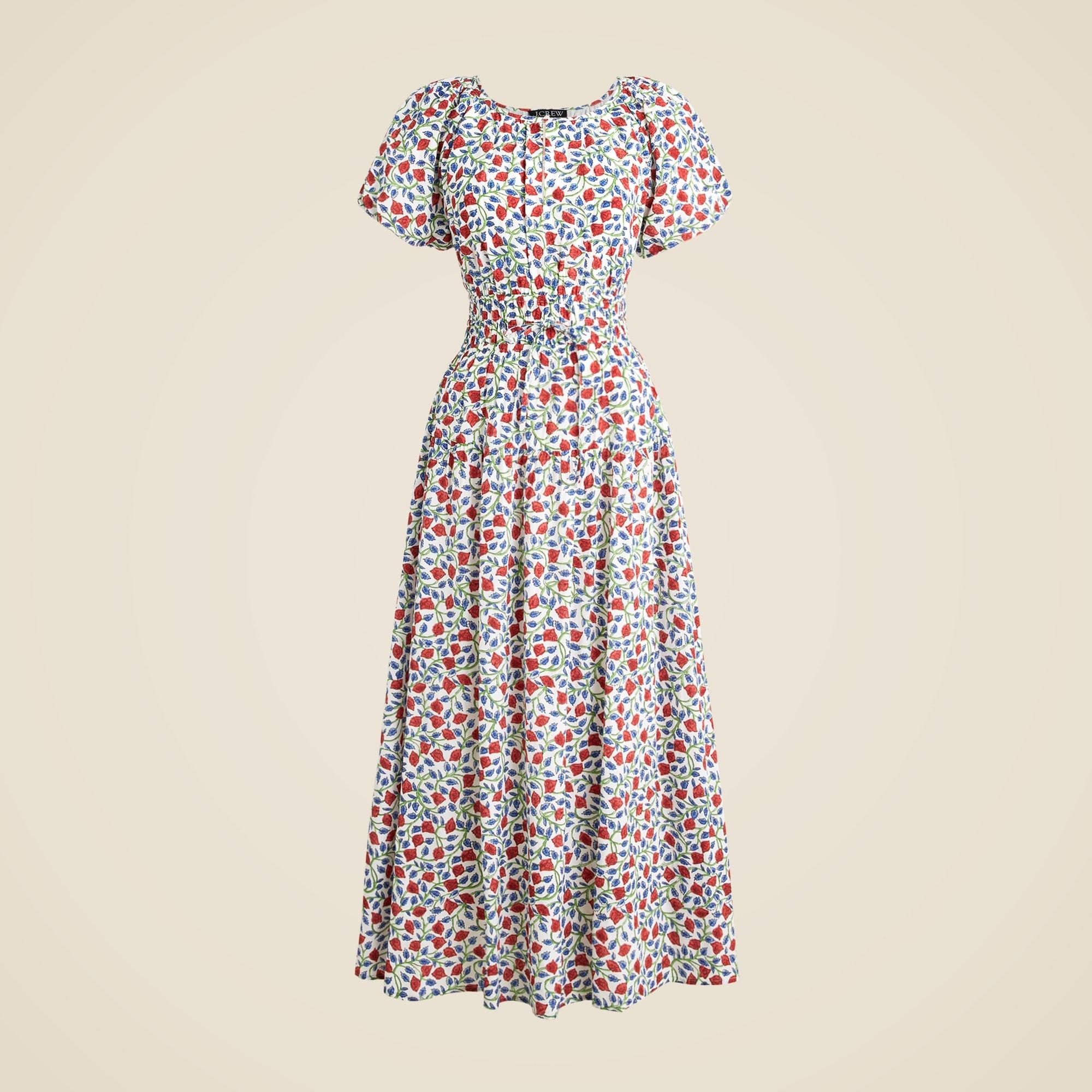 Elena puff-sleeve dress in floral crepe de chine Product Image