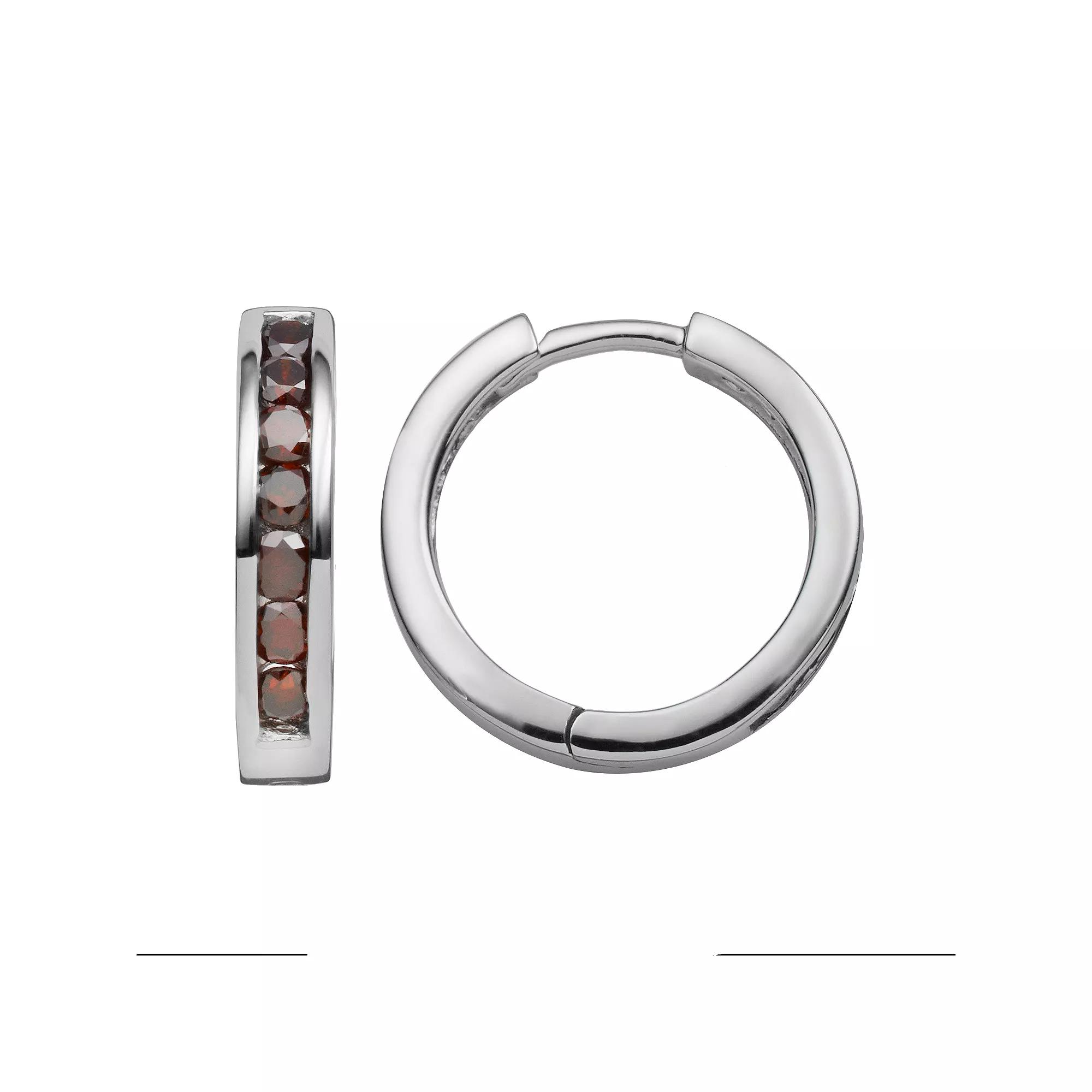 Jewelexcess Sterling Silver 1-ct. T.W. Red Diamond Hoop Earrings, Women's Product Image