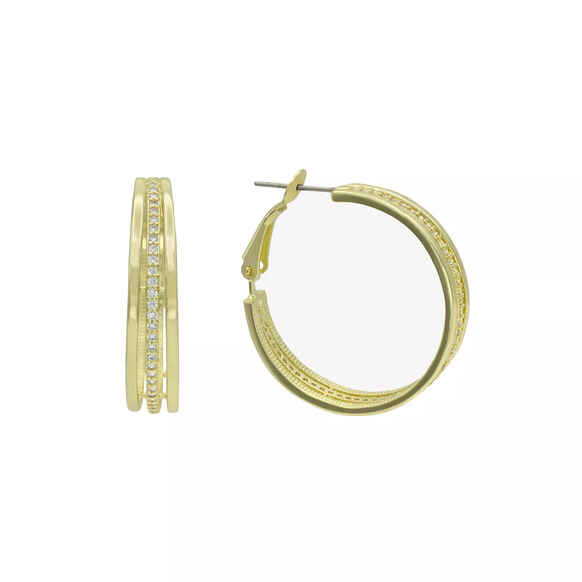 City Luxe Gold Tone Cubic Zirconia Triple-Row Hoop Earrings, Women's, Gold Tone Clear Product Image