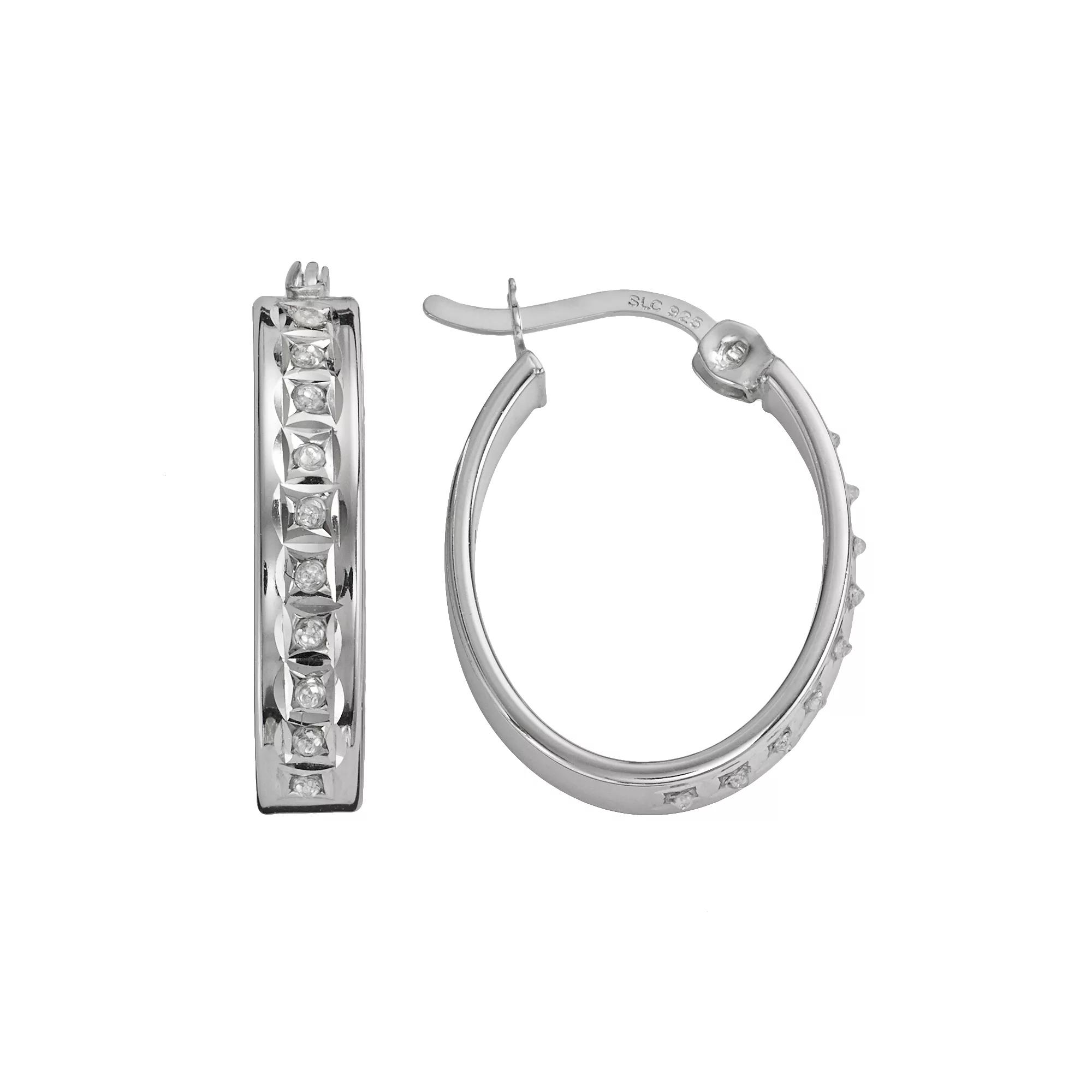 Diamond Mystique Platinum Over Silver Diamond Accent Oval Hoop Earrings, Women's, White Product Image