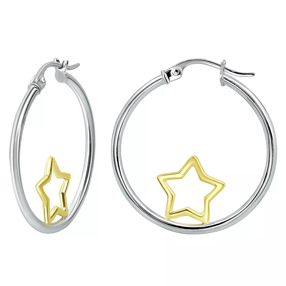 Aleure Precioso Sterling Silver Open Star Center Hoop Earrings, Women's, Gold Tone Product Image