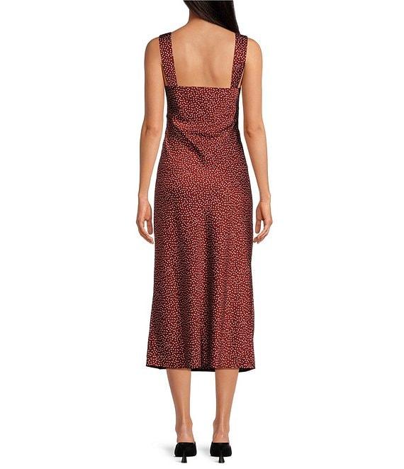 WAYF Faith Polka Dot Square Neck Sleeveless Ruched Bow Midi Dress Product Image