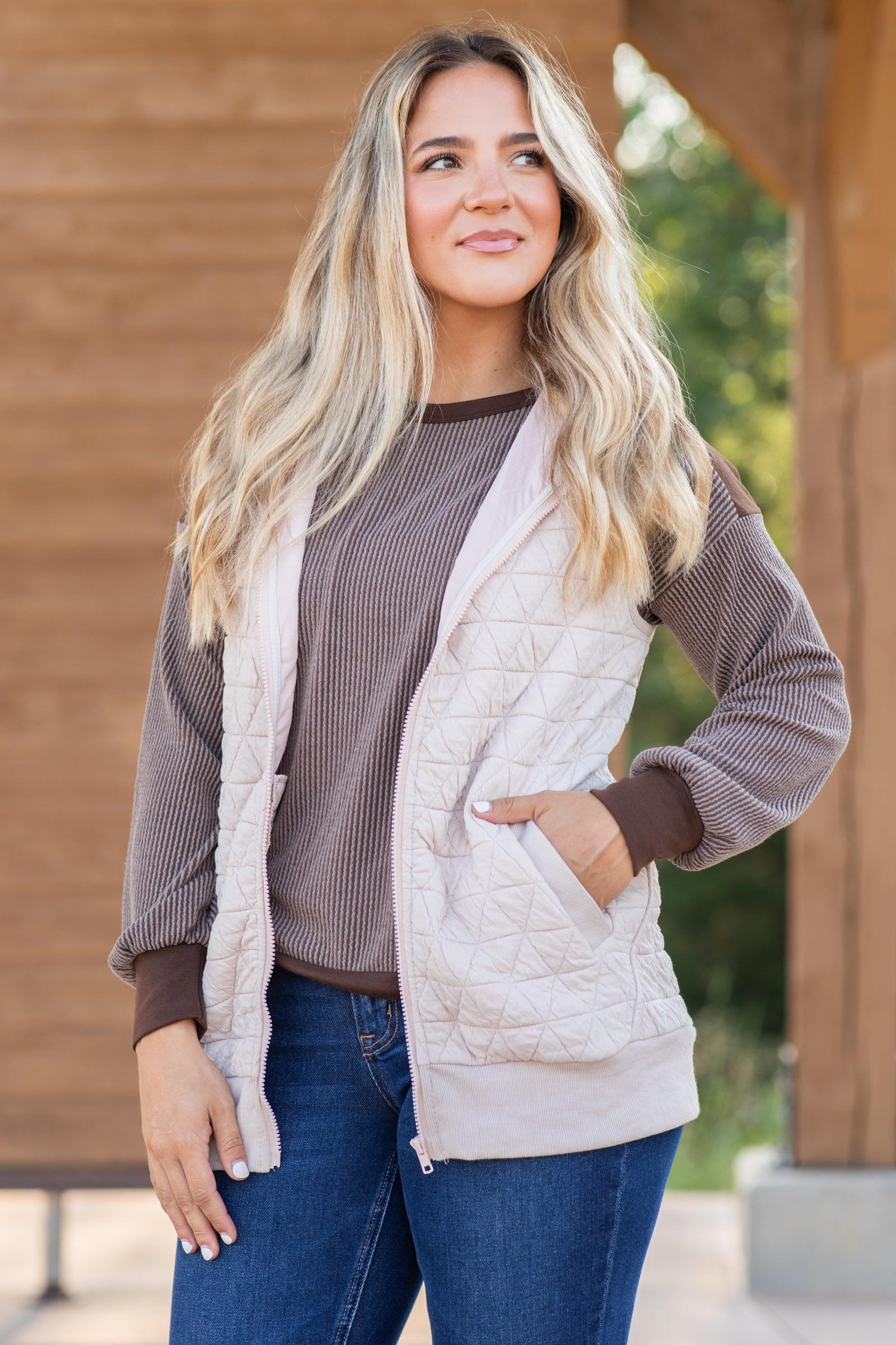 Zip-Up Quilted Textured Knit Vest Product Image