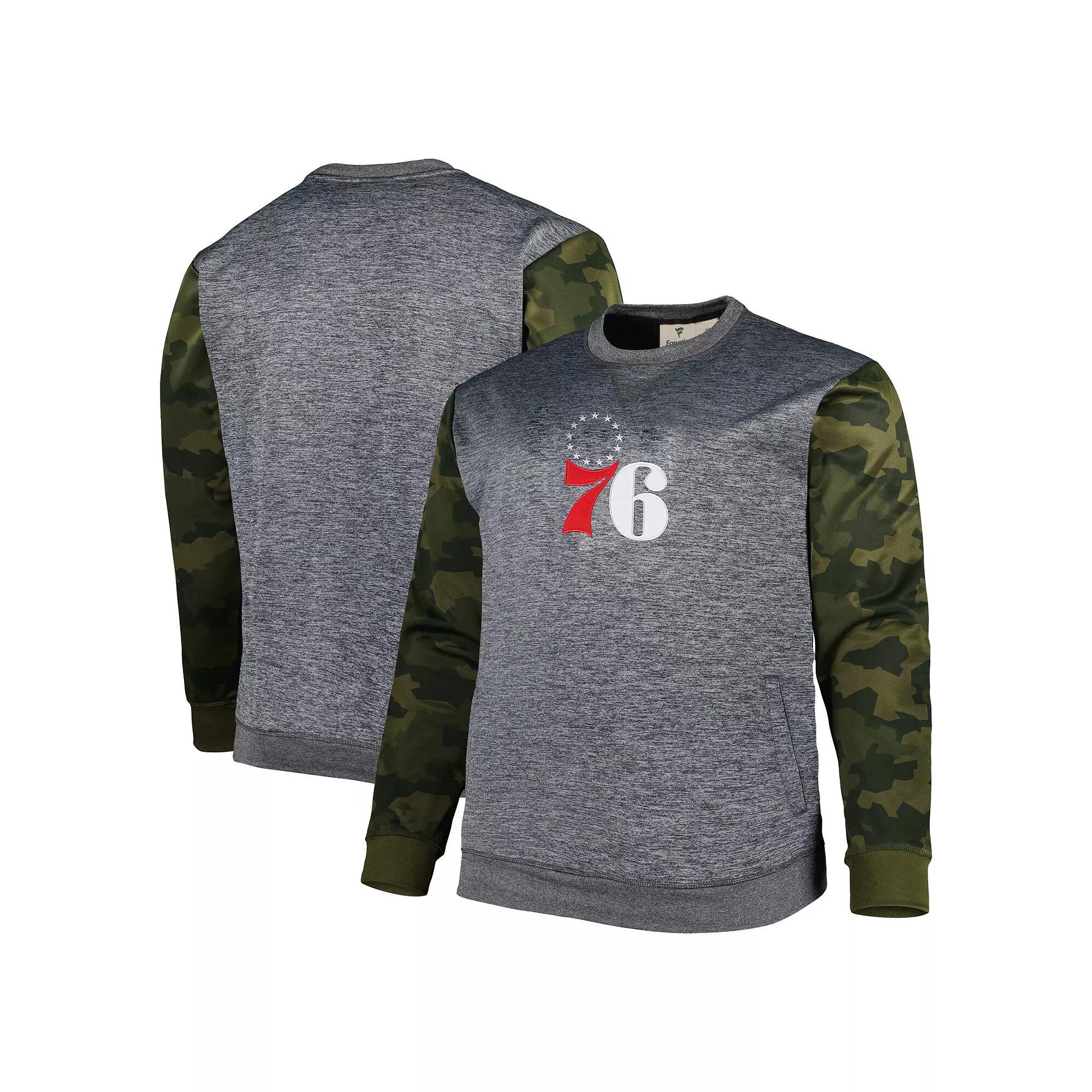Men's Fanatics Branded Heather Charcoal Philadelphia 76ers Big & Tall Camo Stitched Sweatshirt,  Product Image