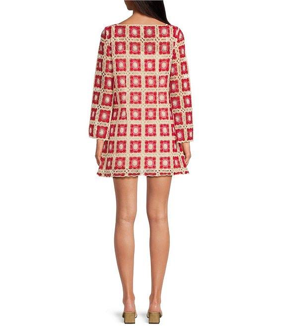 Chelsea & Violet Twiggy Square Neck Long Sleeve Crochet Lace Dress Product Image