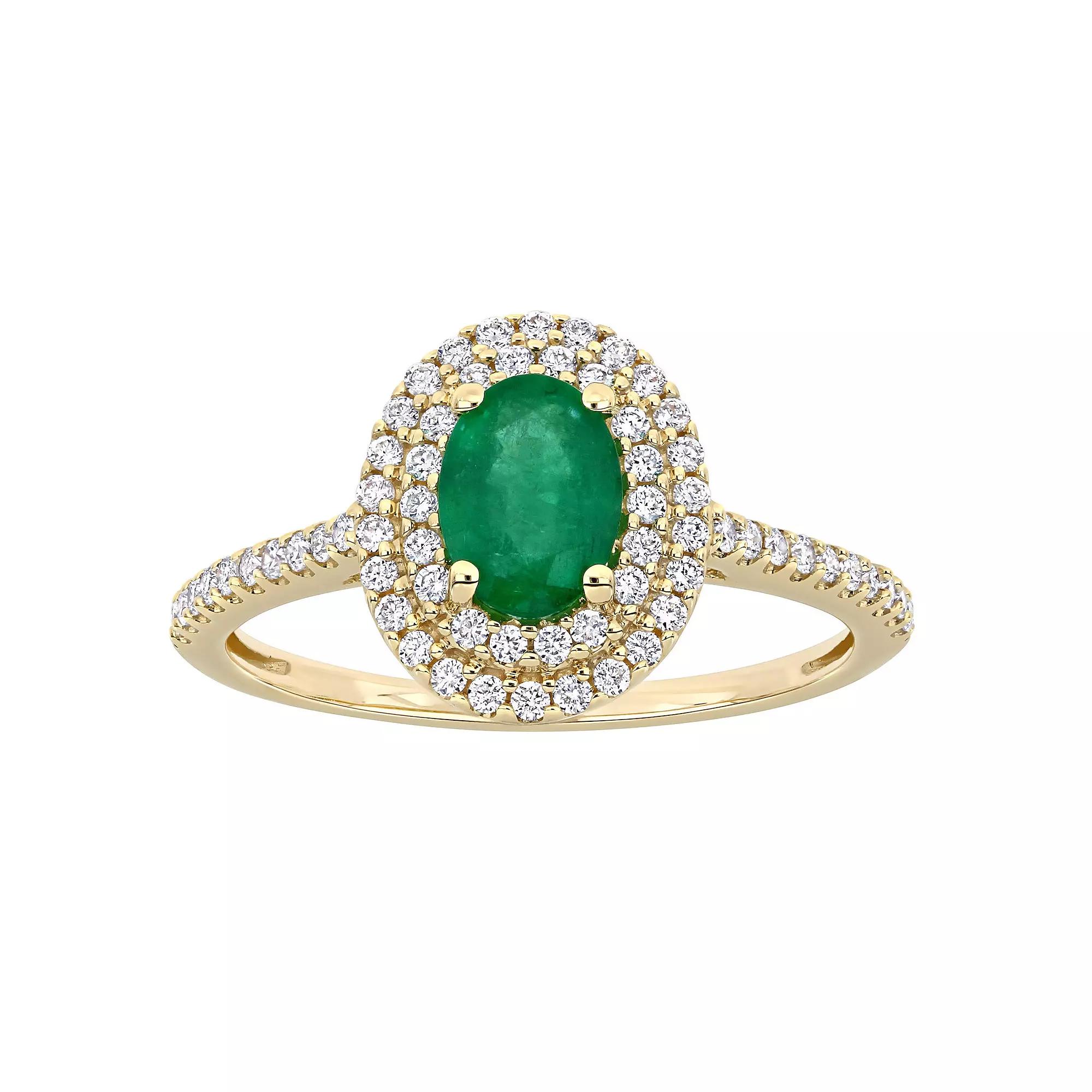 Stella Grace 14k Gold Emerald & 1/3 Carat T.W. Diamond Halo Engagement Ring, Women's, Size: 8.50 Product Image