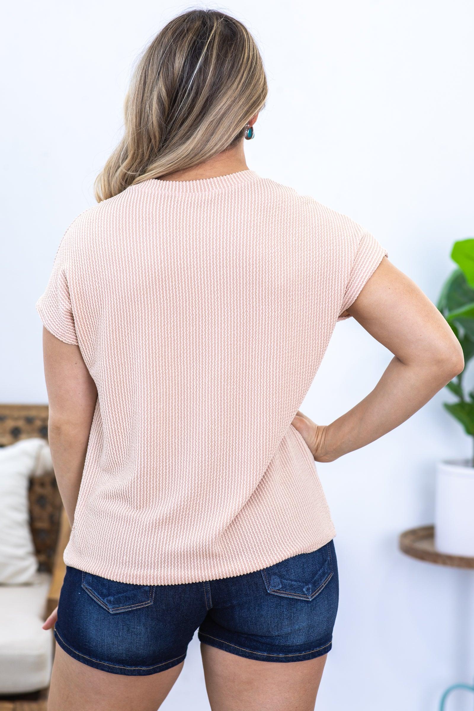 Tan Solid Ribbed Top With Pocket Product Image