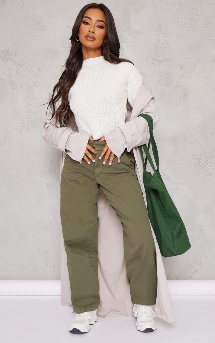 Petite White High Neck Cropped Sweater Product Image