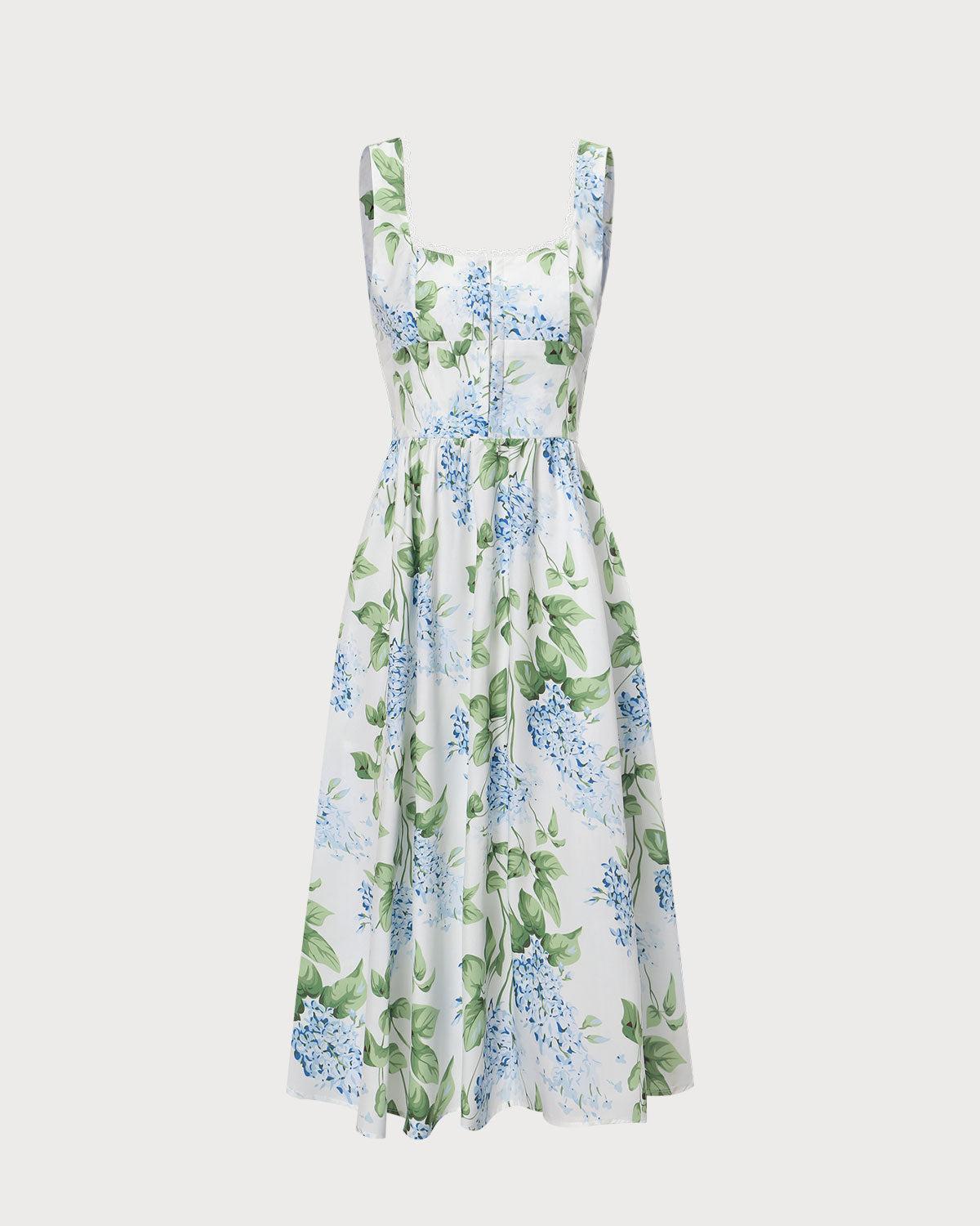The White Square Neck Floral A-Line Midi Dress Product Image